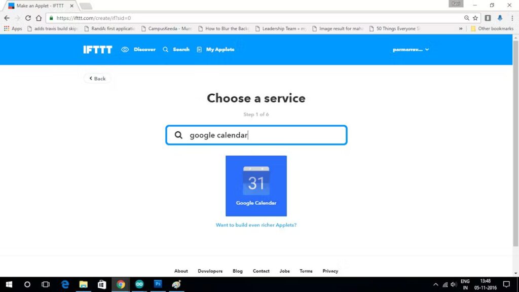 Step 5/14:Select google calendar for sevice