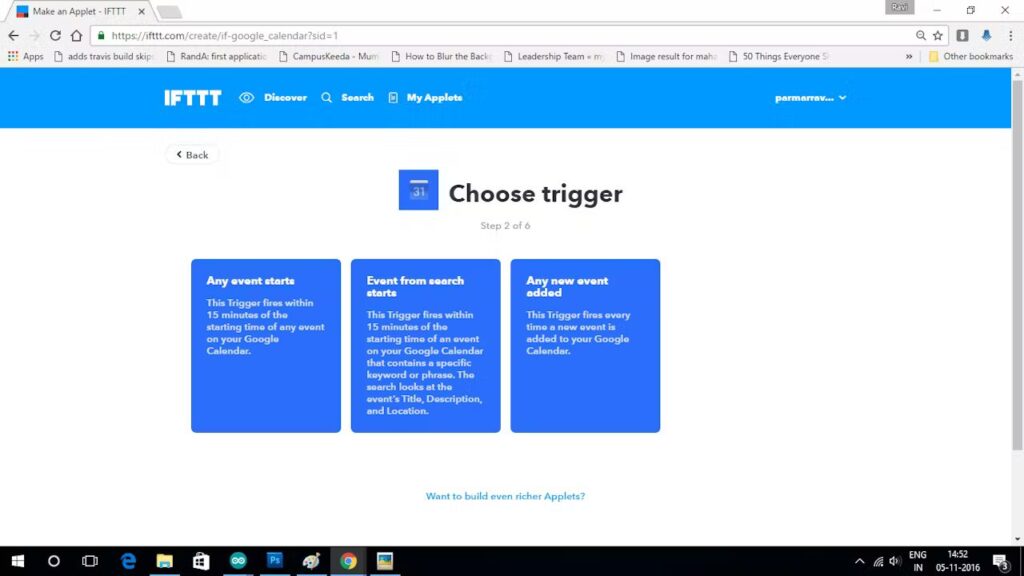 Step 6/14: For this example we choose event from search starts.NOTE:You can choose any of the three,