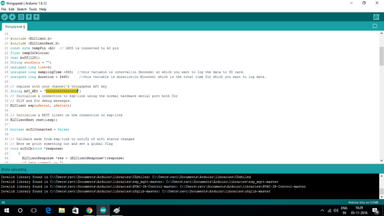 Step 1/4: Copy the Api key from thingspeak to arduino ide