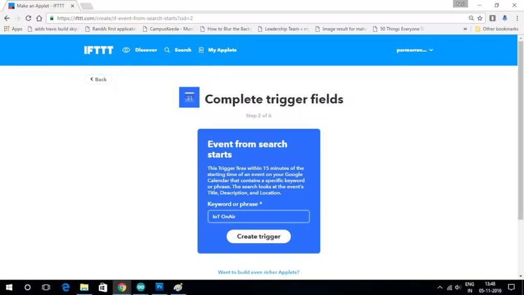 Step 7/14: write the keyword you want to trigger from google calendar .